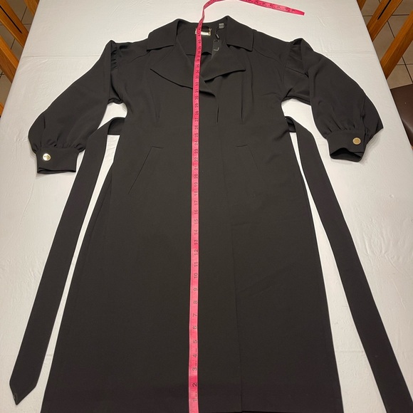 TAHARI black long-line open front trench coat w/belt NWT - Picture 9 of 11